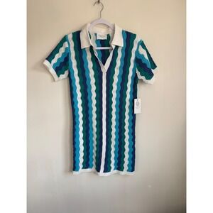 Hyacinth House Women's Stripe Tuckernuck Aqua Wavy Sammie Knit Sweater Dress XS